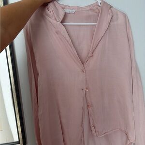 Light Pink Long-Sleeve Button Front Blouse